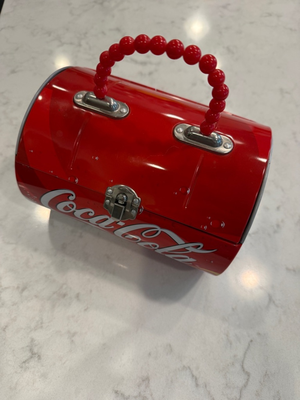 Coca Cola Red Barrel Handbag with Beaded Handle